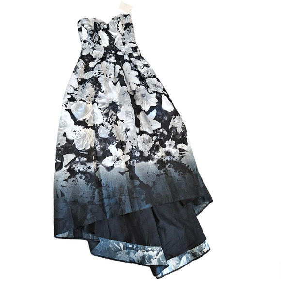 Alfred Sung High Low Bohemian Floral Print Strapless Gown Bridesmaid Size 0 - Picture 2 of 10